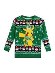 Character Green Pokemon Pikachu Christmas Jumper - Image 1 of 7