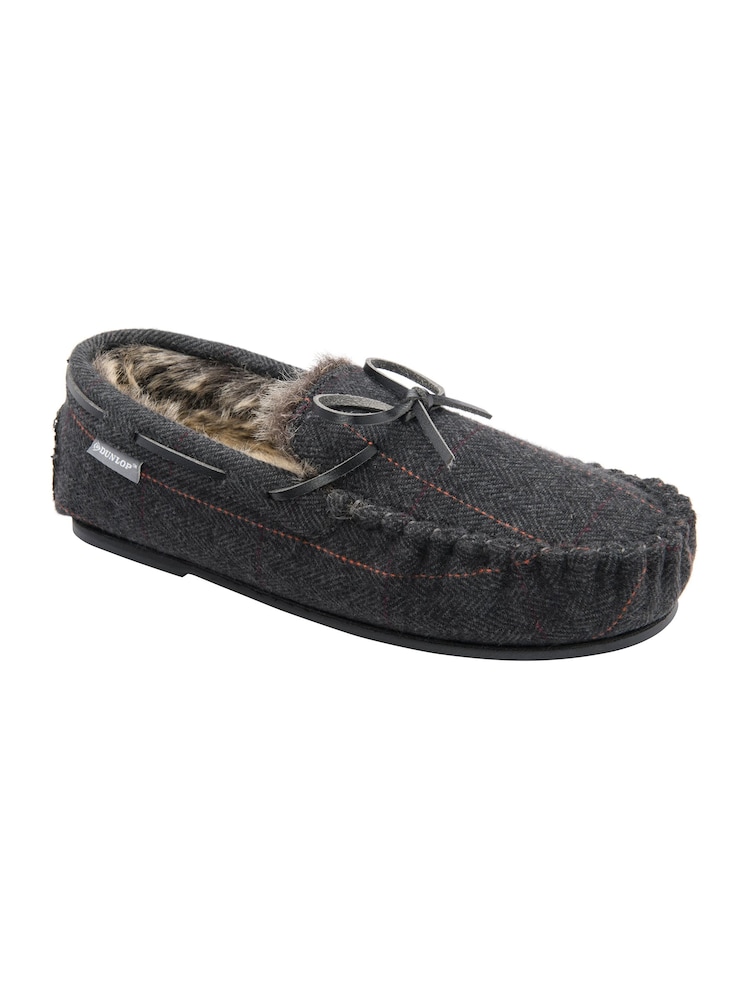 Dunlop Black Moccasin Slippers - Image 1 of 4 Dunlop Black Moccasin Slippers - Image 1 of 4