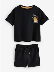 Black Short Sleeve Digger Print T-Shirt And Shorts Set - Image 1 of 1