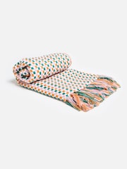 Oliver Bonas Green & Orange Chequerboard Woven Throw - Image 2 of 5