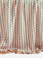 Oliver Bonas Green & Orange Chequerboard Woven Throw - Image 3 of 5