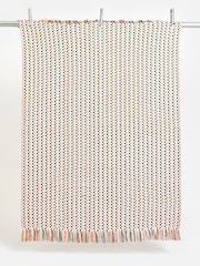 Oliver Bonas Green & Orange Chequerboard Woven Throw - Image 4 of 5