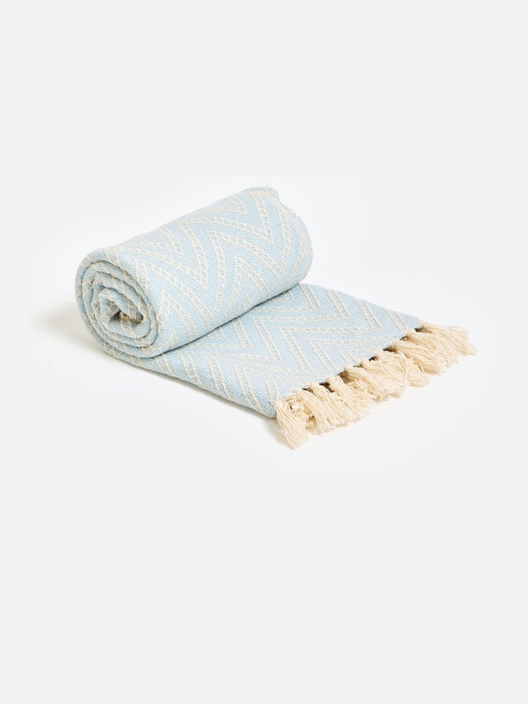 Oliver Bonas Blue & Cream Chevron Throw - Image 1 of 5 Oliver Bonas Blue & Cream Chevron Throw - Image 1 of 5