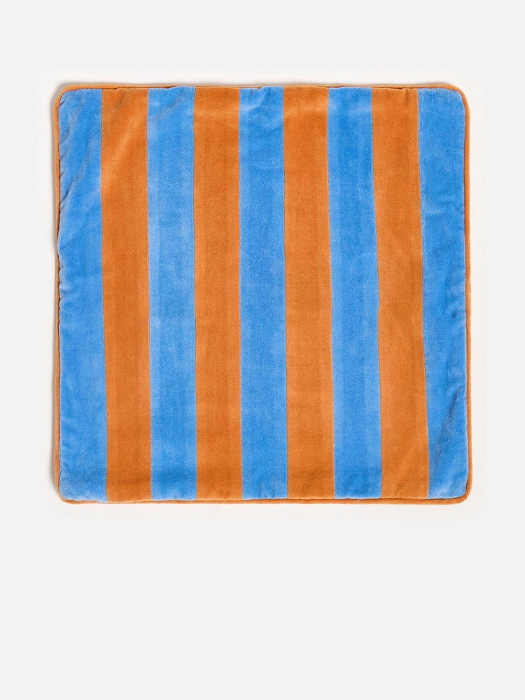 Oliver Bonas Blue & Orange Striped Velvet Cushion Cover 45x45cm - Image 2 of 6