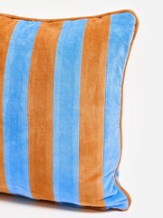 Oliver Bonas Blue & Orange Striped Velvet Cushion Cover 45x45cm - Image 4 of 6