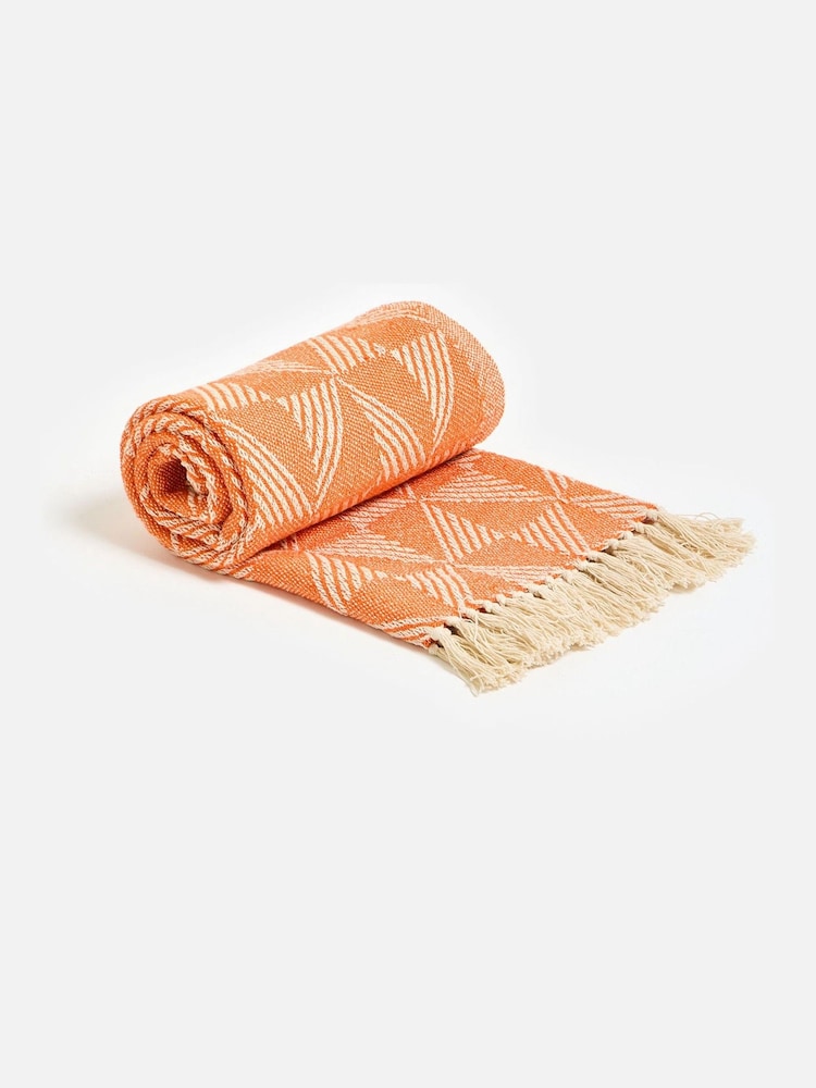 Oliver Bonas Orange & Cream Geometric Throw - Image 1 of 5