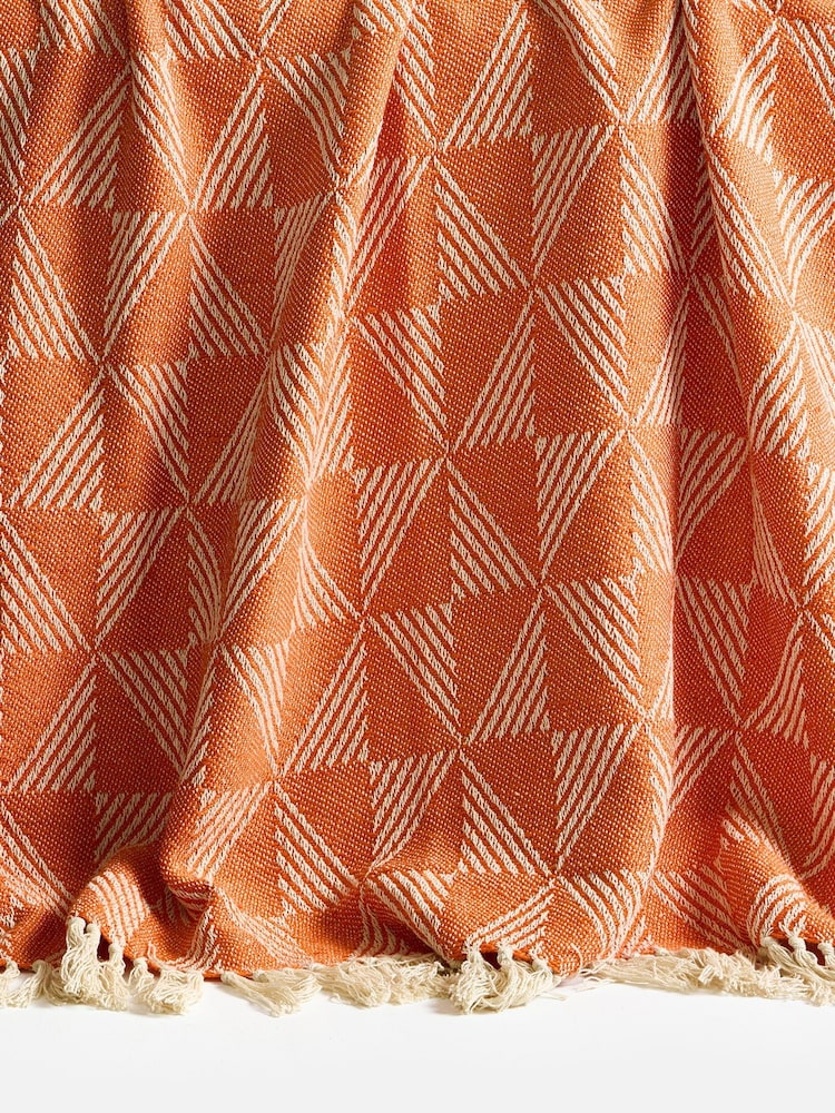 Oliver Bonas Orange & Cream Geometric Throw - Image 2 of 5
