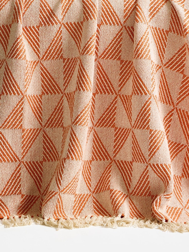 Oliver Bonas Orange & Cream Geometric Throw - Image 5 of 5