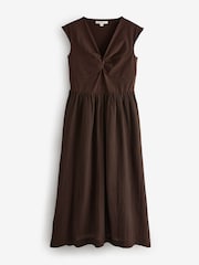 Laura Ashley Chocolate Brown Twist Front 2in1 Dress - Image 4 of 6