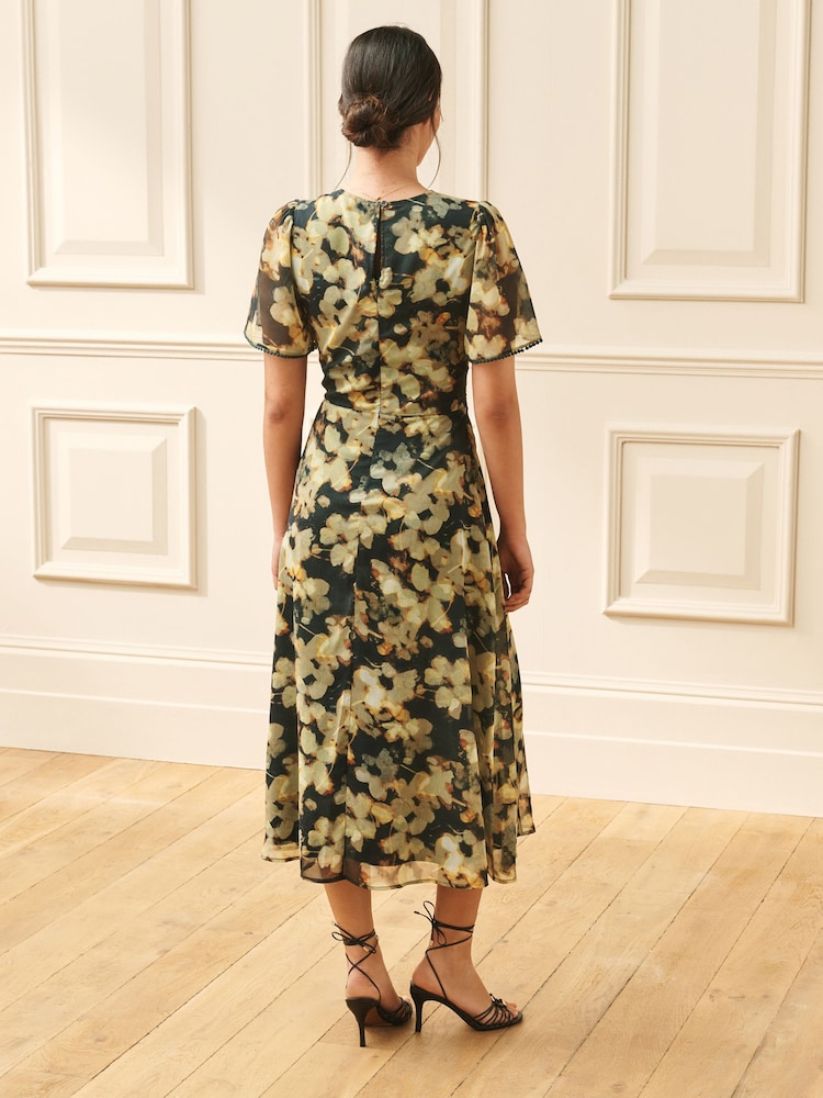 Laura Ashley Green/Black Alcombe Floral Chiffon V-Neck Dress - Image 2 of 4 Laura Ashley Green/Black Alcombe Floral Chiffon V-Neck Dress - Image 2 of 4