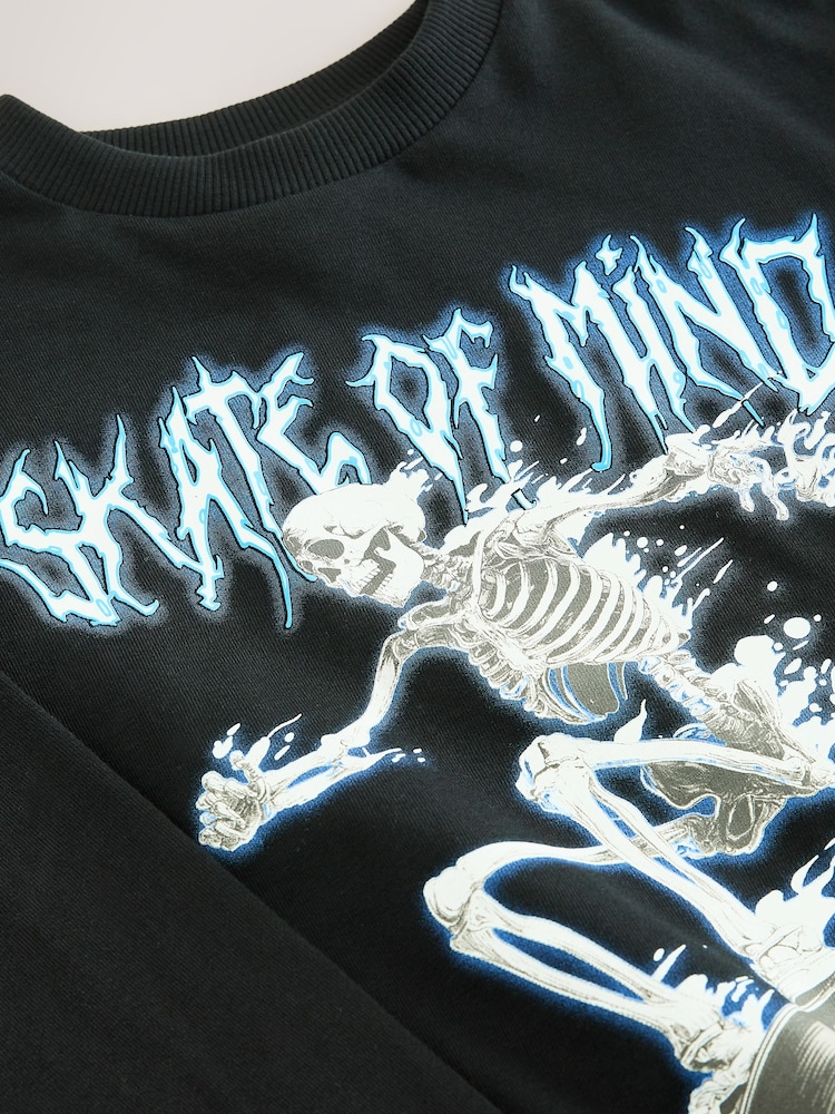 Black Skeleton Relaxed Fit Graphic Long Sleeve Cotton T-Shirt (3-16yrs) - Image 4 of 4 Black Skeleton Relaxed Fit Graphic Long Sleeve Cotton T-Shirt (3-16yrs) - Image 4 of 4