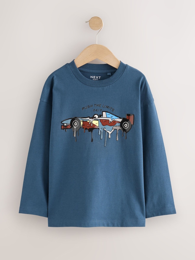 Navy Relaxed Fit Graphic Long Sleeve Cotton T-Shirt (3-16yrs) - Image 1 of 4 Navy Relaxed Fit Graphic Long Sleeve Cotton T-Shirt (3-16yrs) - Image 1 of 4
