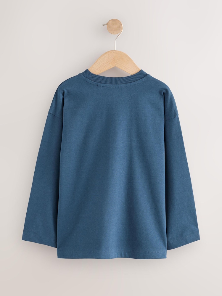 Navy Relaxed Fit Graphic Long Sleeve Cotton T-Shirt (3-16yrs) - Image 2 of 4 Navy Relaxed Fit Graphic Long Sleeve Cotton T-Shirt (3-16yrs) - Image 2 of 4