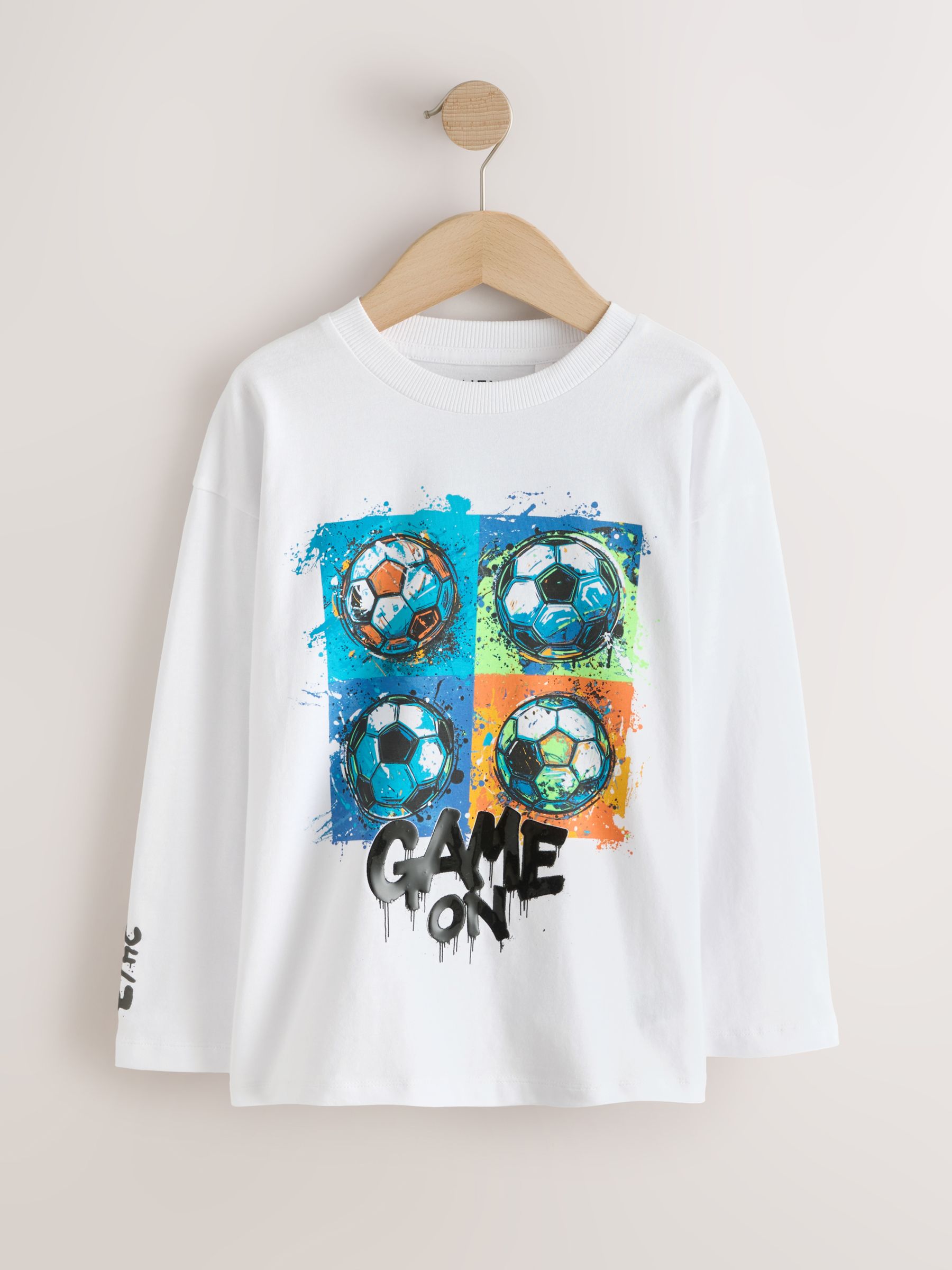 Buy White Football Relaxed Fit Graphic Long Sleeve Cotton T-Shirt