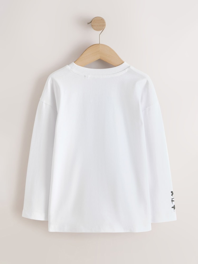 White Football Relaxed Fit Graphic Long Sleeve Cotton T-Shirt (3-16yrs) - Image 2 of 5 White Football Relaxed Fit Graphic Long Sleeve Cotton T-Shirt (3-16yrs) - Image 2 of 5