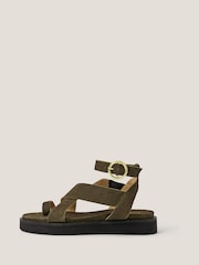 Monsoon Green Ivy Toe Strap Crossover Suede Sandals - Image 1 of 3