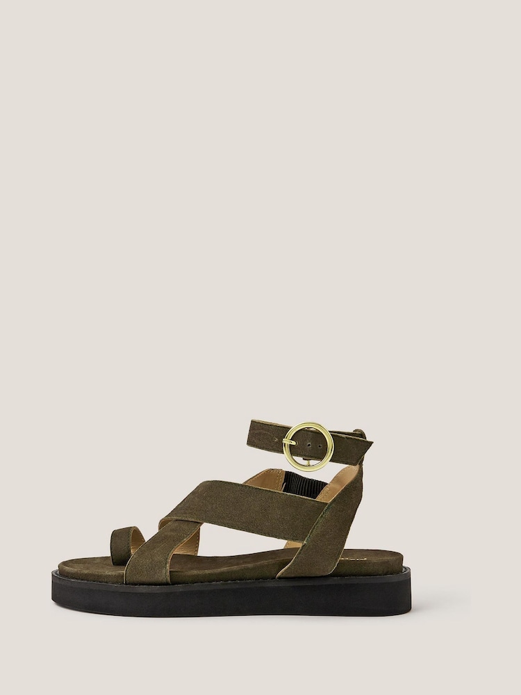 Monsoon Green Ivy Toe Strap Crossover Suede Sandals - Image 1 of 3