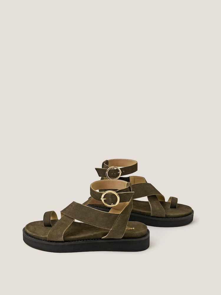 Monsoon Green Ivy Toe Strap Crossover Suede Sandals - Image 2 of 3