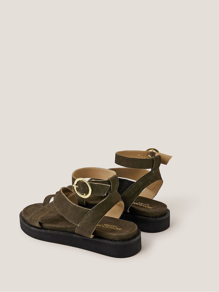 Monsoon Green Ivy Toe Strap Crossover Suede Sandals - Image 3 of 3