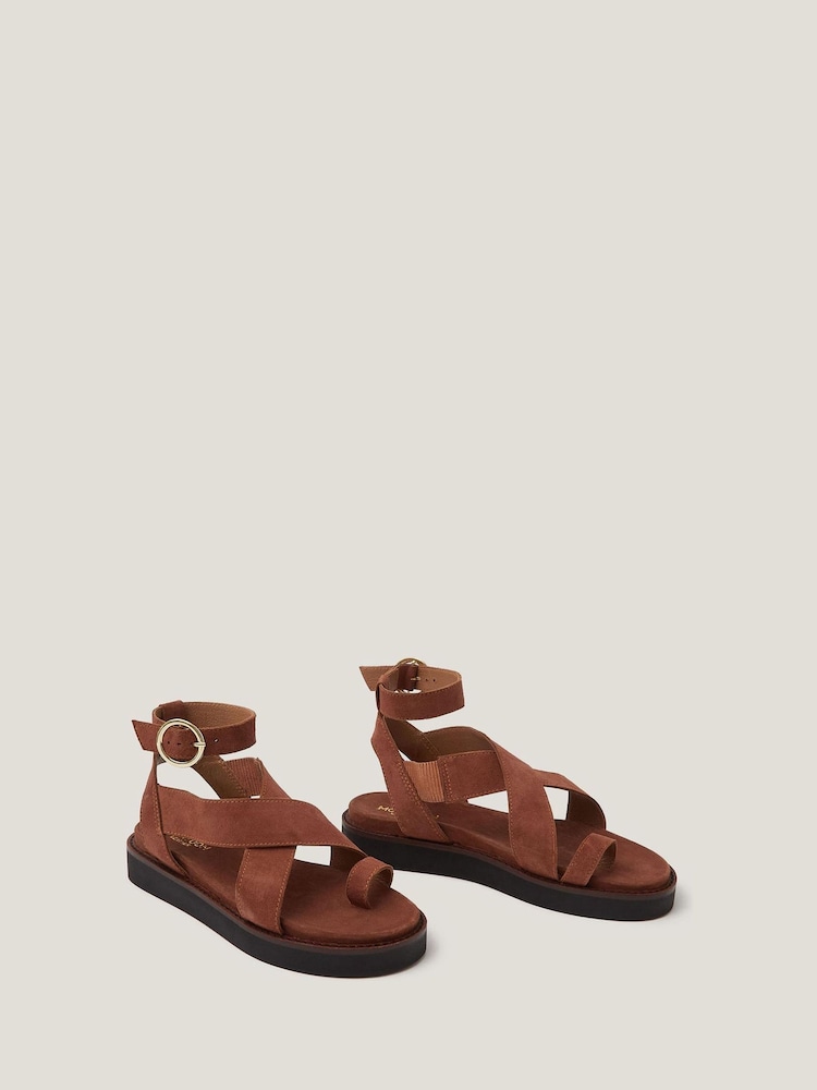Monsoon Brown Ivy Toe Strap Crossover Suede Sandals - Image 3 of 3