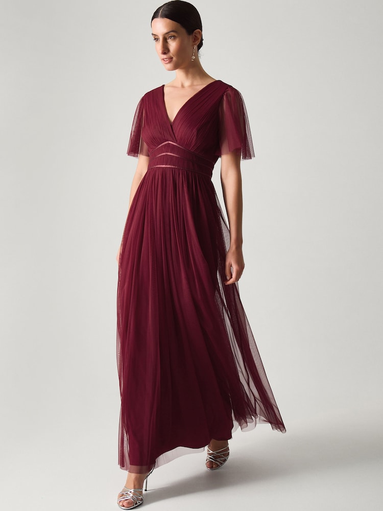 Monsoon Red Emily Short Sleeve Tulle Bridesmaid Dress - Image 1 of 5 Monsoon Red Emily Short Sleeve Tulle Bridesmaid Dress - Image 1 of 5