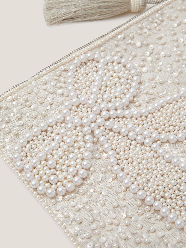 Monsoon Cream Audra Beaded Bow Pouch - Image 3 of 3 Monsoon Cream Audra Beaded Bow Pouch - Image 3 of 3
