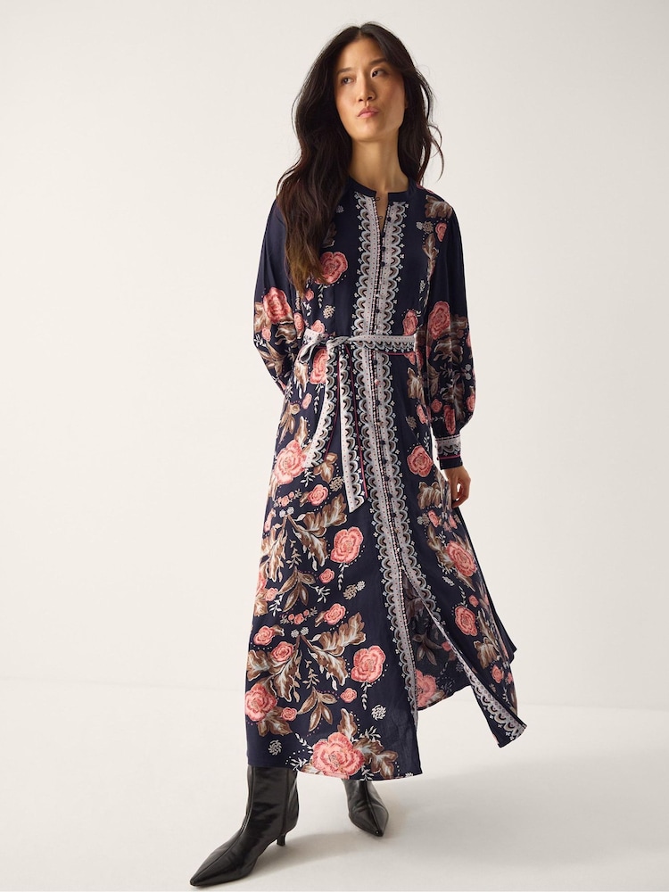 Monsoon Blue Rosalie Blouson Floral Print Midi Dress - Image 2 of 5