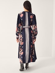Monsoon Blue Rosalie Blouson Floral Print Midi Dress - Image 3 of 5