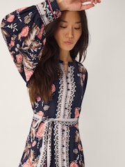 Monsoon Blue Rosalie Blouson Floral Print Midi Dress - Image 4 of 5