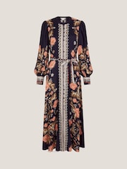 Monsoon Blue Rosalie Blouson Floral Print Midi Dress - Image 5 of 5
