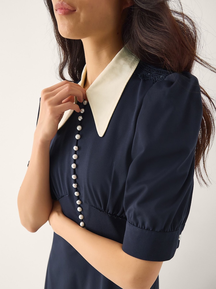 Monsoon Blue Clay Collar Jersey Midi Dress - Image 2 of 5