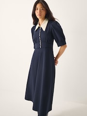 Monsoon Blue Clay Collar Jersey Midi Dress - Image 3 of 5
