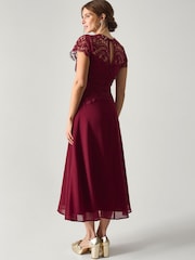 Monsoon Red Monica Lace Midi Bridesmaid Dress - Image 3 of 5