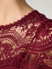 Monsoon Red Monica Lace Midi Bridesmaid Dress - Image 4 of 5