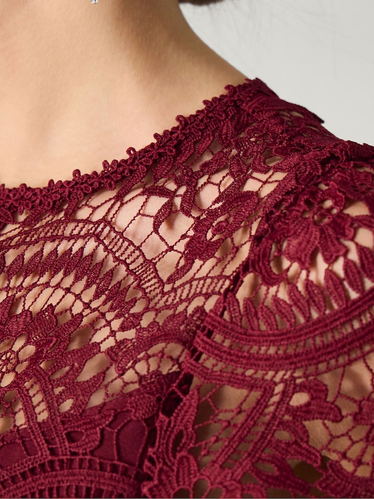 chinese dress ladies Red Beaded Lace Dress S