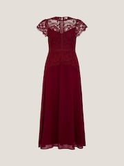 Monsoon Red Monica Lace Midi Bridesmaid Dress - Image 5 of 5