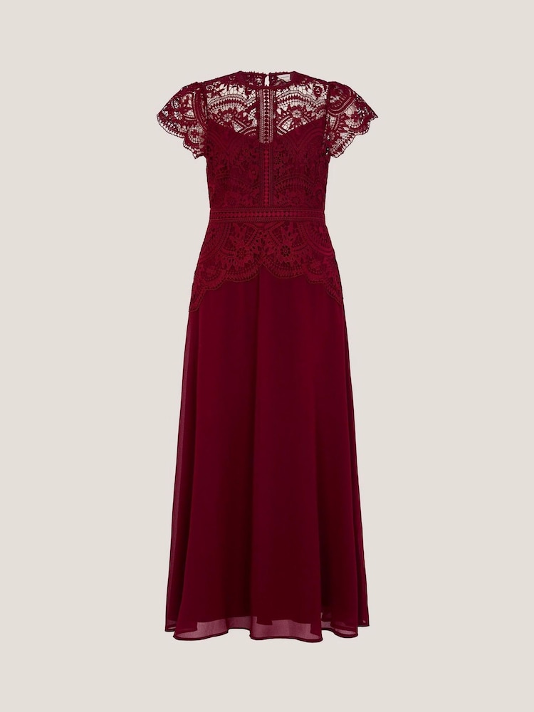 Monsoon Red Monica Lace Midi Bridesmaid Dress - Image 5 of 5