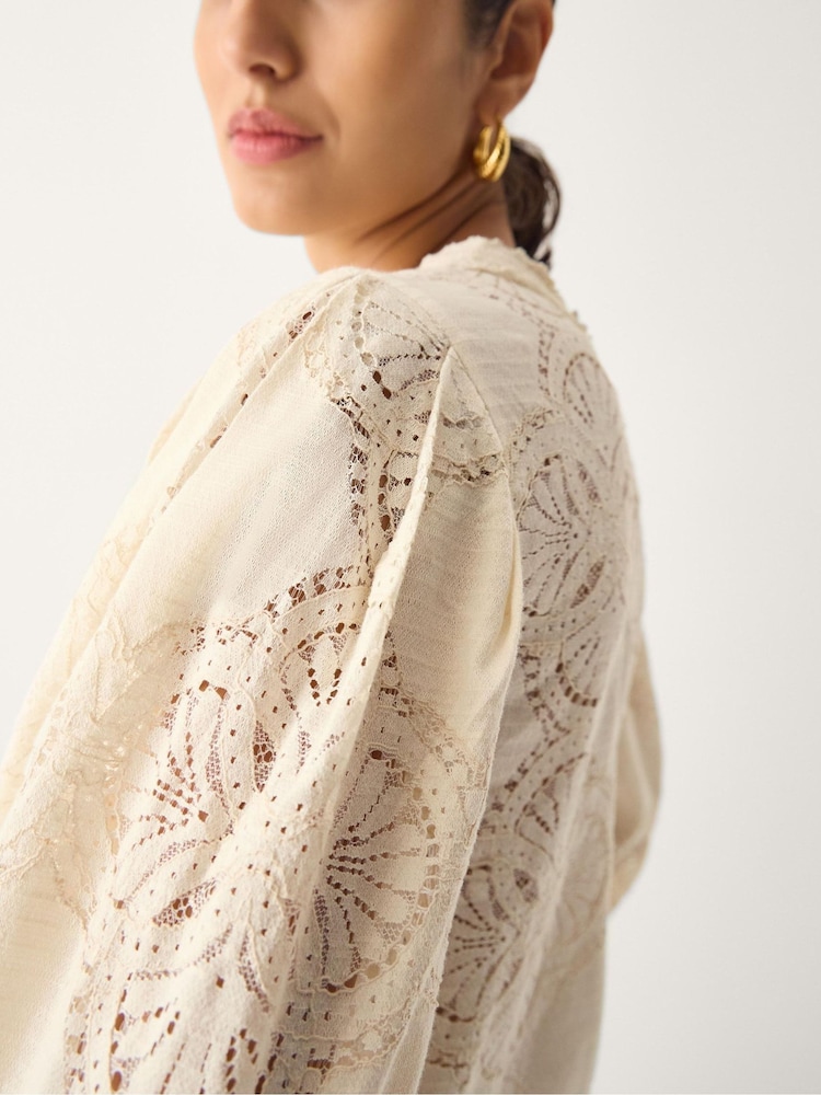 Monsoon Cream Imogen Lace Insert Blouson Blouse - Image 2 of 5 Monsoon Cream Imogen Lace Insert Blouson Blouse - Image 2 of 5