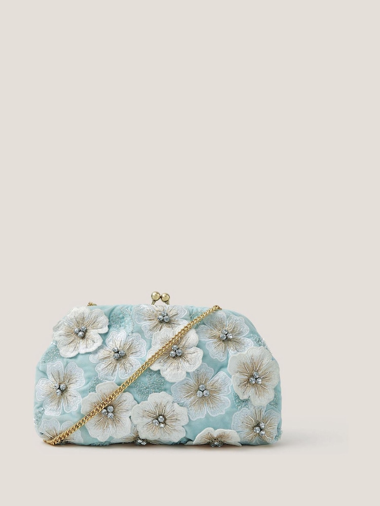 Monsoon Blue Mara Appliqué Flower Clutch - Image 1 of 4 Monsoon Blue Mara Appliqué Flower Clutch - Image 1 of 4