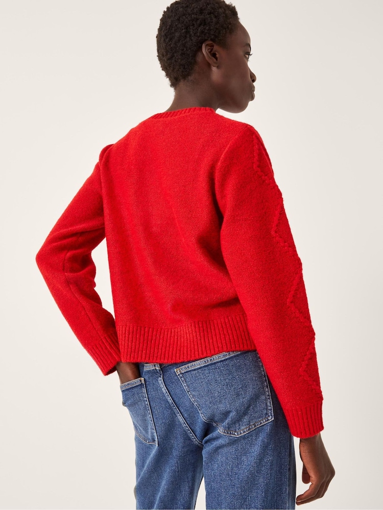 Monsoon Red Evie Bow Cable Knit Cardigan - Image 2 of 5 Monsoon Red Evie Bow Cable Knit Cardigan - Image 2 of 5