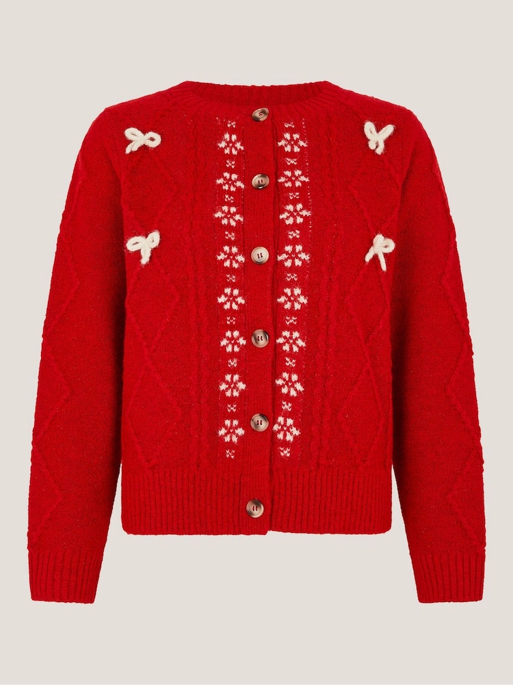 Monsoon Red Evie Bow Cable Knit Cardigan - Image 5 of 5 Monsoon Red Evie Bow Cable Knit Cardigan - Image 5 of 5