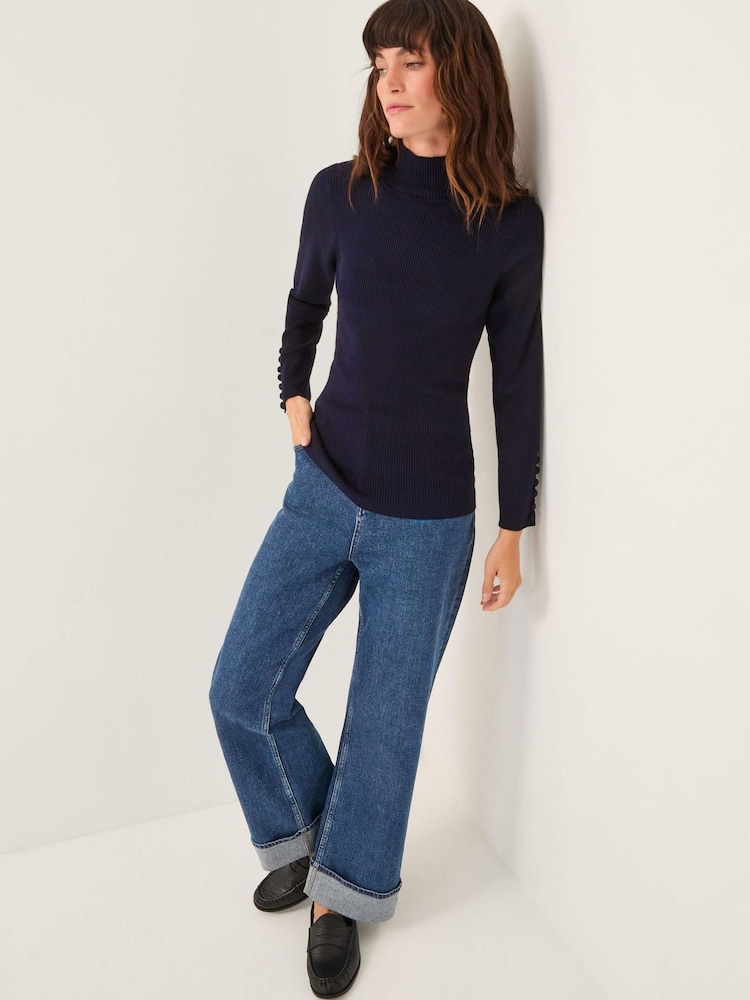 Синій - Monsoon Ruby Ribbed Polo Neck Jumper - Image 4 of 4