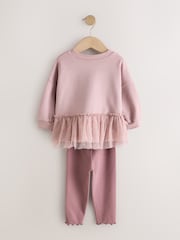 Mauve Purple Mesh Peplum Sweatshirt and Leggings Set (3mths-7yrs) - Image 2 of 4