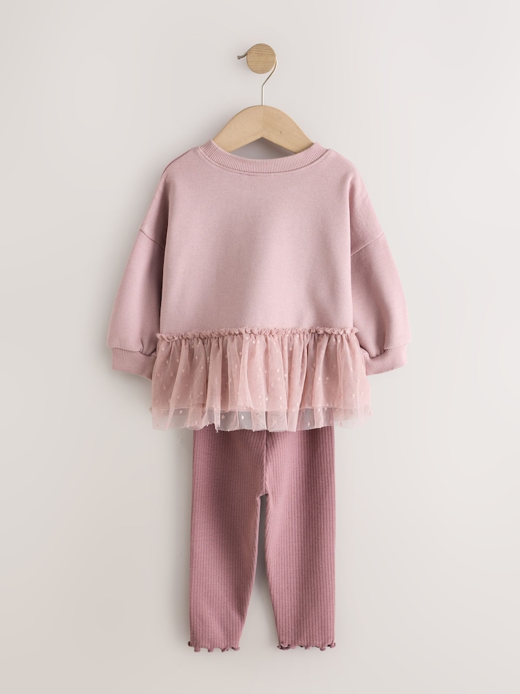 Mauve Purple Mesh Peplum Sweatshirt and Leggings Set (3mths-7yrs) - Image 2 of 4 Mauve Purple Mesh Peplum Sweatshirt and Leggings Set (3mths-7yrs) - Image 2 of 4