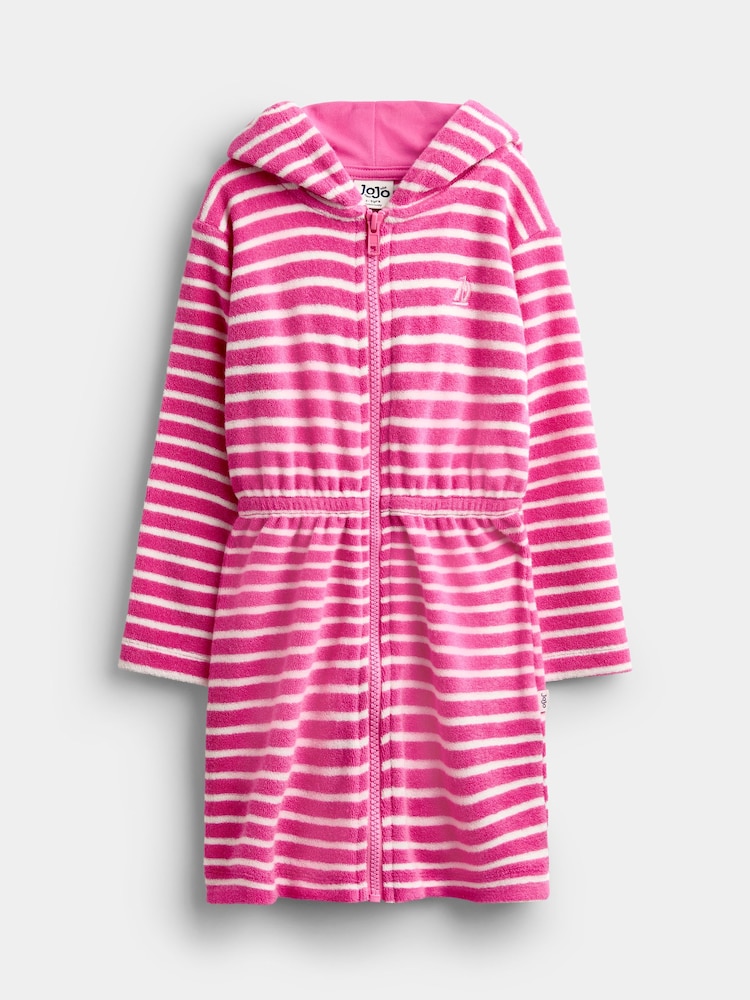 JoJo Maman Bébé Pink Finestripe Zip-Up Towelling Dress - Image 1 of 4