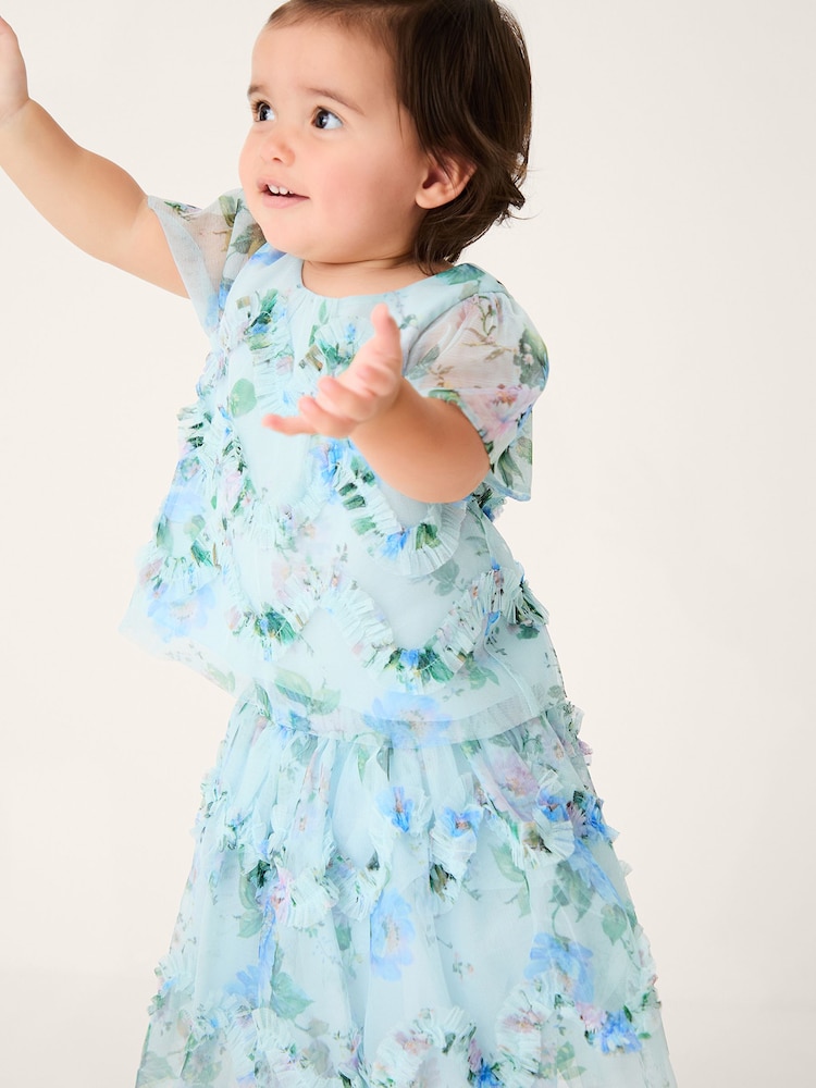 Monsoon ベビー・ローマ・フローラルプリント・フリルトップ＆スカートセット - 画像 1 / 4