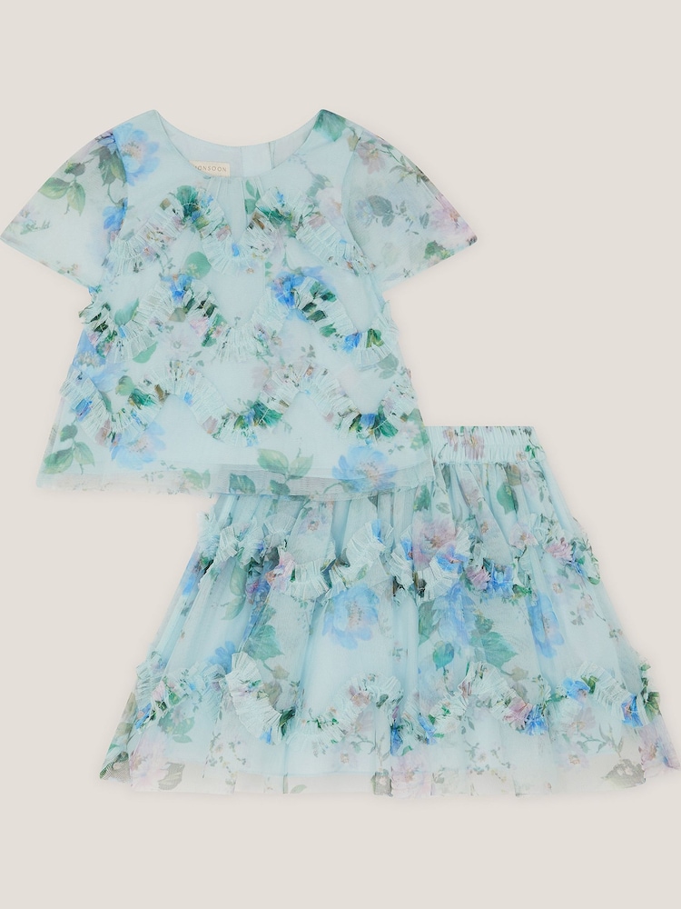 Monsoon ベビー・ローマ・フローラルプリント・フリルトップ＆スカートセット - 画像 2 / 4