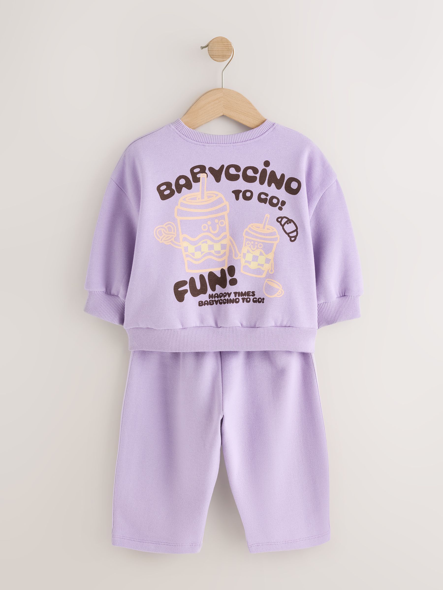 Buy Lilac Babychino Crew Neck Sweatshirt and Barrel Trousers Set