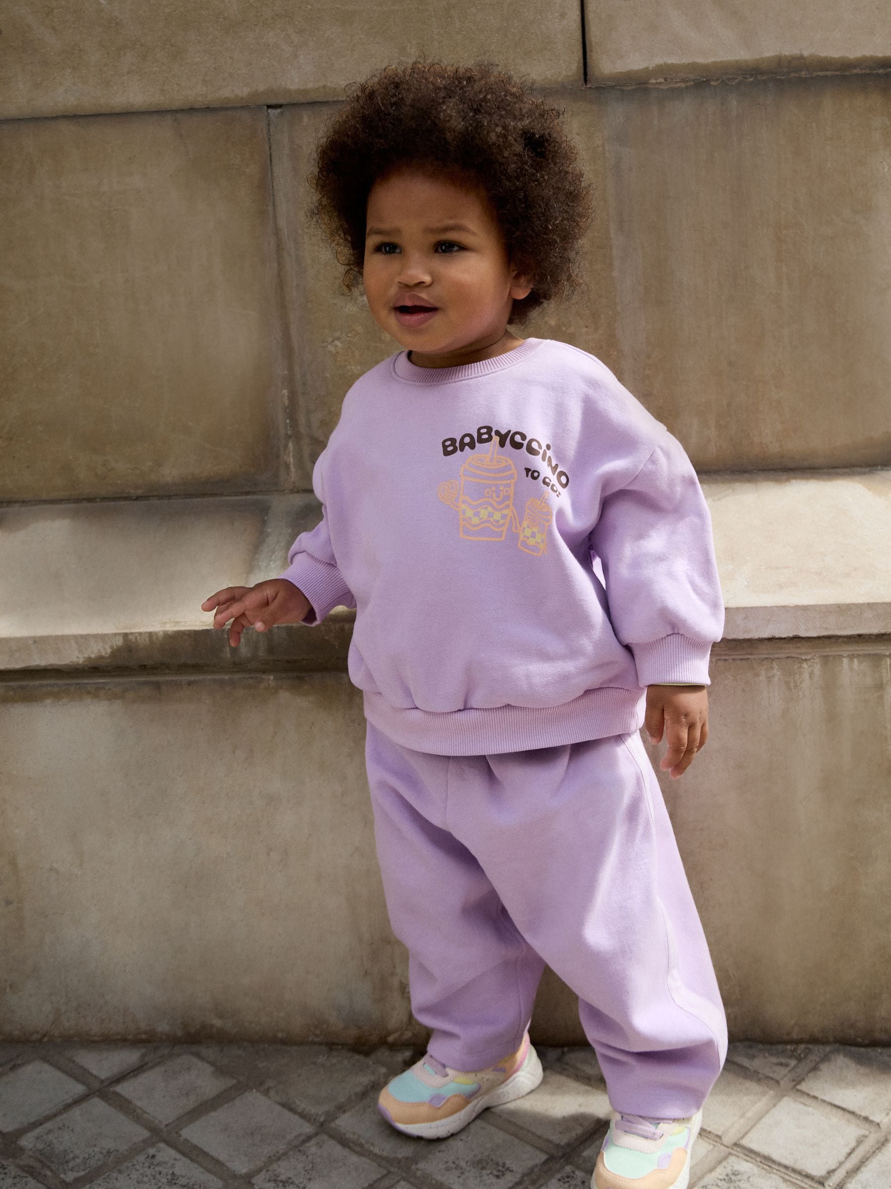 Buy Lilac Babychino Crew Neck Sweatshirt and Barrel Trousers Set