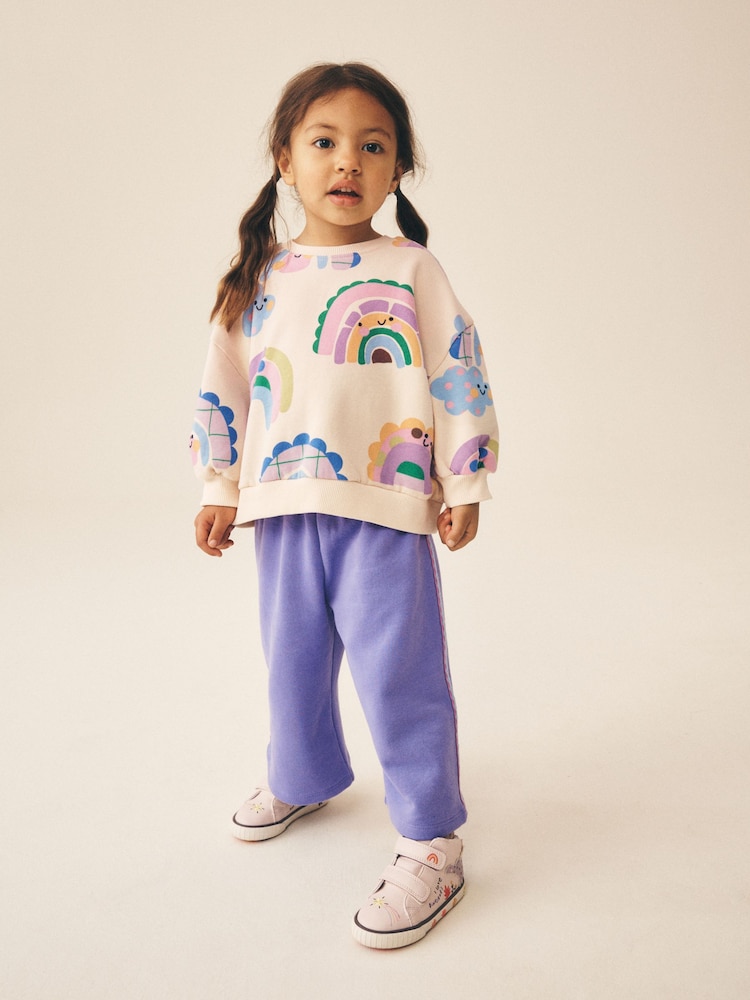 Light Purple Rainbow Sweatshirt and Wide Leg Joggers Set (3mths-7yrs) - Image 1 of 10 Light Purple Rainbow Sweatshirt and Wide Leg Joggers Set (3mths-7yrs) - Image 1 of 10